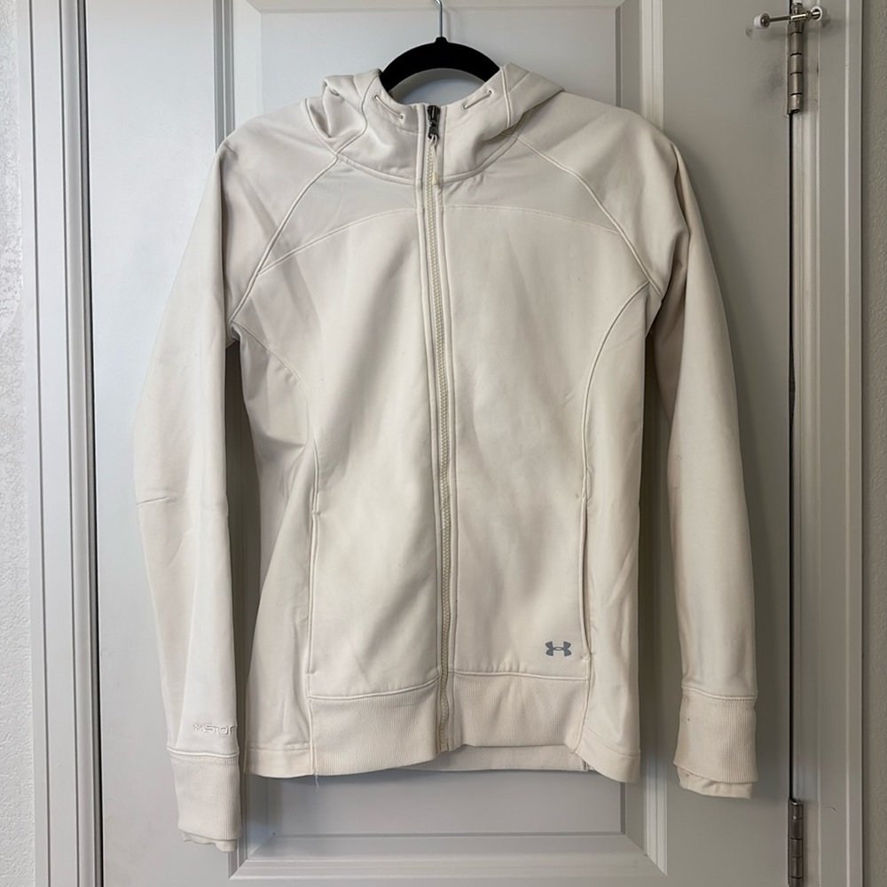 Under Armour cream cold gear hooded zip up.